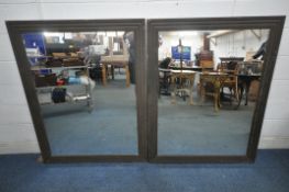 A PAIR OF LARGE RECTANGULAR WALL MIRRORS, 140cm x 110cm, condition report: wear and scuffs to frames