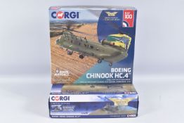 TWO BOXED CORGI AVIATION ARCHIVES 1:72 SCALE MODEL BOEING CHINOOK MILITARY HELCOPTERS, the first a