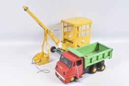 AN UNBOXED TRI-ANG PRESSED STEEL EXCAVATOR, No.2, light blue chassis, yellow body and jib,