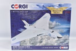 A BOXED CORGI AVIATION ARCHIVES 1:72 SCALE MODEL AVRO VULCAN B2 Mk2 MILITARY AIRCRAFTS, RAF Scampton