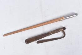 AN AUSTRAILIAN FEDERAL POLICE PACING STICK AND SMALL WOODEN TURNED TRUNCHEON, the pacing stick has a