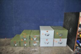 A SELECTION OF MID CENTURY 'VETERAN SERIES' INDEX CARD DRAWERS comprising of five with a width of
