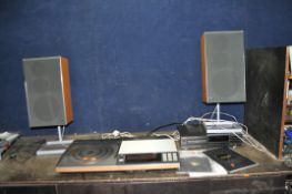 A BANG AND OLUFSEN BEOCENTRE 7000 MUSIC CENTRE, a pair of Beovox S45 speakers on stands and a