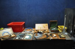 A COLLECTION OF TEST AND MEASURING EQUIPMENT including micrometers by Moore and Wright, Starrett,