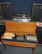 A WINTHRONIC VINTAGE MUSIC CENTRE WITH MATCHING SPEAKERS, and a Stereosound radio gram (both PAT