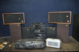 A COLLECTION OF VINTAGE AUDIO EQUIPMENT, including a pair of Wharfedale Linton speakers, another