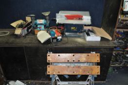 A COLLECTION OF POWER TOOLS, comprising a Skil angle grinder, a Clarke bench grinder, a Power