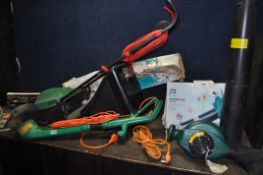 A QUALCAST ECLIPSE 320 LAWN MOWER, with grassbox, a Black and Decker Strimmer, and a Performance