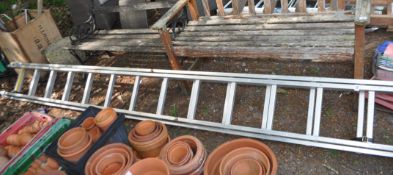 A YOUNGMAN DIY ALUMINIUM DOUBLE EXTENSION LADDER, with thirteen rungs to each 350cm section