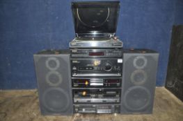 A PIONEER Z93 HI FI, with matching speakers, turntable (drive belt missing, motor turns, needle