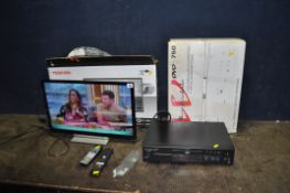 A TOSHIBA 24in SMART TV/DVD COMBI, with remote and box, and a Wharfedale DVD player with remote