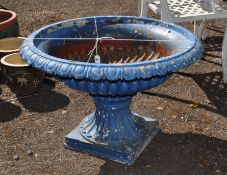A LARGE MID 20th CENTURY CAST ALUMINIUM GARDEN URN, with fluted detail to bowl and base, egg and