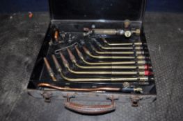 A VINTAGE 'B.O.C.' CASED WELDING. CUTTING TORCH, with nine nozzles (appears complete but untested)