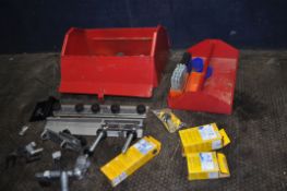 A METAL TOOLBOX CONTAINING A TORMEK GRINDING SYSTEM, including dressing stones, and letter and