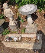 A SELECTION OF GARDEN ORNAMENTS AND FIGURE, including a 1940s style girl on stand, height 93cm, a