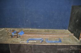 FOUR RECORD SASH CRAMPS, including three 136s, another unnumbered, and two G clamps (6)