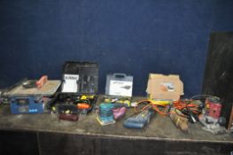 A COLLECTION OF POWER TOOLS, comprising a DeWalt DC725 18v drill with case, two discharged batteries