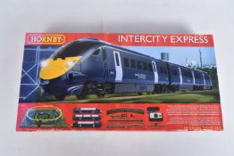 A BOXED HORNBY 00 GAUGE MODEL TRAIN SETS, an Inter-City Express Train Sets, 3 Car EMU Class 395 021,