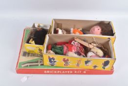 THREE BOXED PELHAM PUPPETS, SL63 King, Florence from the Magic Roundabout stick puppet and a black