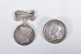 A PAIR OF VICTORIAN MEDALS AS FOLLOWS, (1) CRIMEA MEDAL WITH BAR SEBASTOPOL, no ribbon engraved on