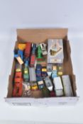 A QUANTITYOF UNBOXED ASSORTED PLAYWORN DIECAST VEHICLES, to include Corgi Toys Ford Thames Walls Ice