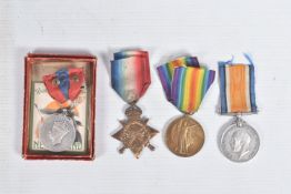 A WWI ROYAL NAVY TRIO OF MEDALS AND AN IMPERIAL SERVICE MEDAL, the 1914-15 star, British War Medal