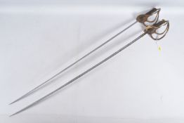 TWO EXAMPLES OF THE US MADE 1860 PATTERN LIGHT CAVALRY SABRES AS USED IN THE AMERICAN CIVIL WAR,