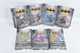 SEVEN CARDED MATTEL BATMAN MISSIONS FIGURES, to include a Batman FVM80, Batgirl FVM90, Batman FVM85,