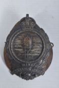 A RARELY SEEN POST WW ONE MINE CLEARANCE BADGE, WITH BACKING PLATE INTACT AND ID PLATE, named A