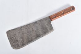 AIR MINISTRY DATED B1967 MEAT CLEAVER, with other markings 39/C22C, wooden grip and pitted blade