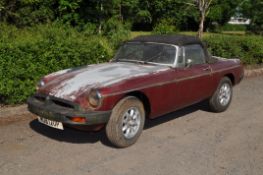 A 1976 MGB CONVERTIBLE SPORTS CAR FOR RESTORATION with a 1798cc petrol engine, 4 speed manual