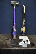 A DYSON V6 ANIMAL CORDLESS VACUUM CLEANER with wall bracket, two accessories and a Morphy Richards