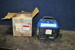 A WESTWOODS OA-002 PETROL GENERATOR with 240v and 12v outlets (engine pulls and starts)