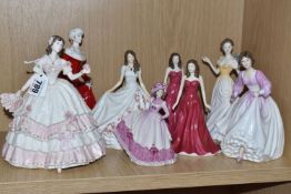A GROUP OF ROYAL DOULTON AND COALPORT FIGURINES to include six Royal Doulton figurines comprising '