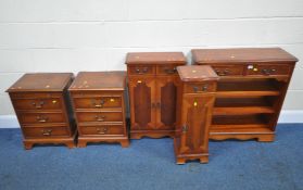 POSSIBLY BRADLEY, FIVE PIECES OF MATCHING YEW WOOD OCCASIONAL FURNITURE, to include a bookcase