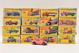 SIXTEEN VINTAGE 1970S BOXED MATCHBOX CARS to include a group of 'Superfast' series cars comprising