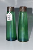 A PAIR OF LATE NINETEENTH/EARLY TWENTIETH CENTURY CONTINENTAL GREEN GLASS VASES, possibly Carl