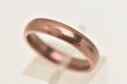 A 9CT ROSE GOLD BAND RING, approximate band width 4.2mm, hallmarked 9ct Birmingham, ring size O