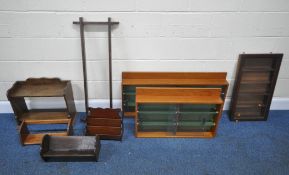 TWO MATCHING WALL HANGING DISPLAY CABINETS, of two sizes, largest width 108cm x height 50cm, another