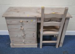 A MODERN WHITE WASHED PINE DESK, with five assorted drawers, width 122cm x depth 45cm x height 80cm,