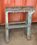 A CAST IRON MACHINE STAND FRAME, with mounting holes to top edges, heights 74cm, depths 66cm,