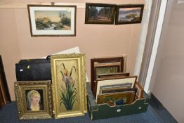 A QUANTITY OF OIL AND WATERCOLOUR PICTURES, to include two small unsigned continental oil on board