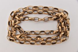A 9CT GOLD BELCHER CHAIN NECKLACE, fitted with a lobster clasp, hallmarked 9ct Birmingham, length
