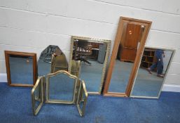 SIX WALL MIRRORS, varying in shape size, style, material, etc, condition report: all with