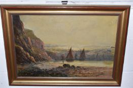 JOEL OWEN ( FRANCIS E. JAMIESON 1985-1950) A COASTAL LANDSCAPE, fishing boats and figures are on the