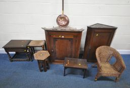 TWO GEORGIAN OAK WALL HANGING CORNER CUPBOARDS, largest width 83cm x depth 49cm x height 91cm, a