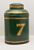 A 19TH CENTURY 'TOLE PEINTE' TEA CANISTER BY PARNELL AND SONS OF BRISTOL with original green and