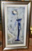 DARINA MARKO (BULGARIA 1965) 'TRUE BLUE V', a single flower in a blue vase, signed bottom right,