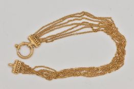 A 9CT GOLD MULTI CHAIN BRACELET, fitted with a large bolt spring clasp, hallmarked 9ct Birmingham,