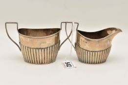 A SILVER SUGAR POT AND MILK JUG, stop reeded pattern, hallmarked 'John Millward Banks' Birmingham